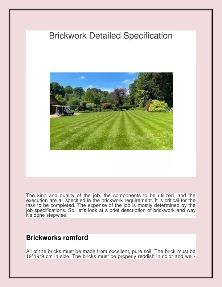 brickwork detailed specification