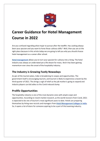 Career Guidance for Hotel Management Course in 2022