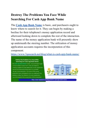Destroy The Problems You Face While Searching For Cash App Bank Name