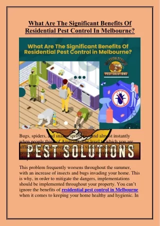 What Are The Significant Benefits Of Residential Pest Control In Melbourne?