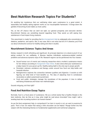 best nutrition research topics for students