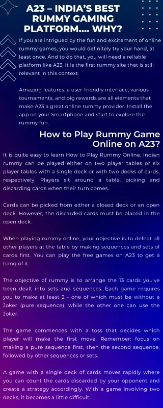 A23 – India’s Biggest Rummy Gaming Platform…. Why?