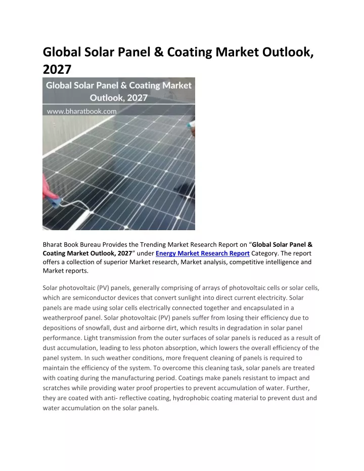 global solar panel coating market outlook 2027