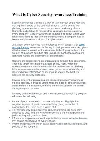What is Cyber Security Awareness Training
