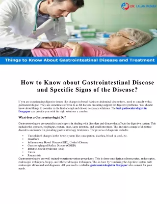 How to Know about Gastrointestinal Disease and Specific Signs of the Disease