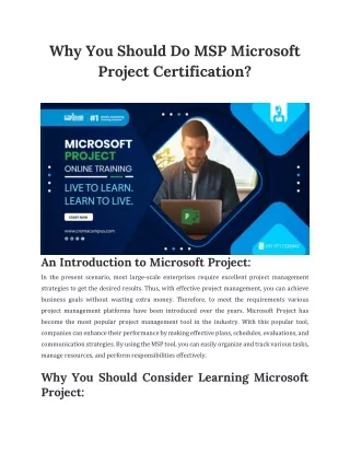 Why You Should Do MSP Microsoft Project Certification?