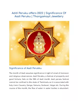 Addi Peruku offers 2022 _ Significance Of Aadi Peruku _ Thangamayil Jewellery