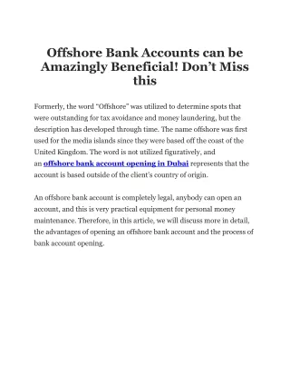 Offshore Bank Accounts can be Amazingly Beneficial! Don’t Miss this