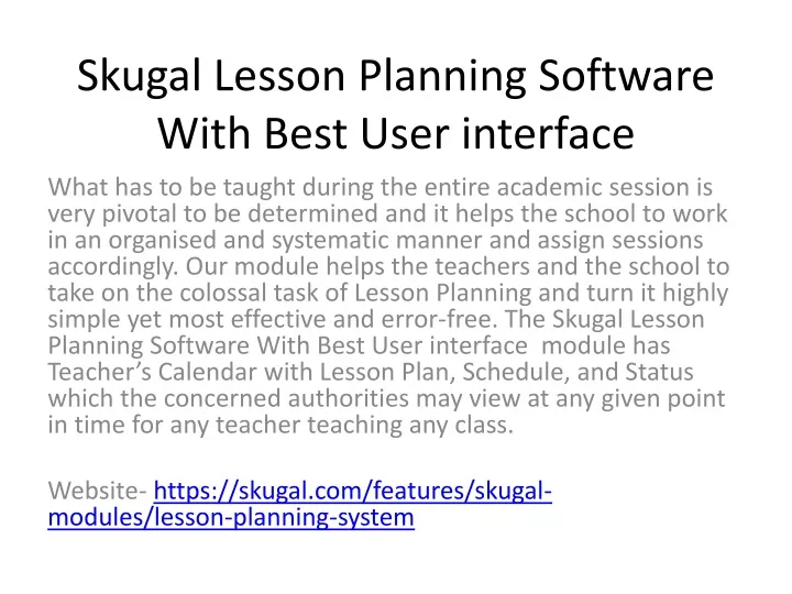 skugal lesson planning software with best user interface