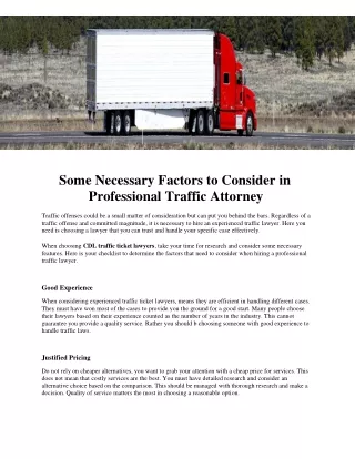 Some Necessary Factors to Consider in                            Professional Traffic Attorney