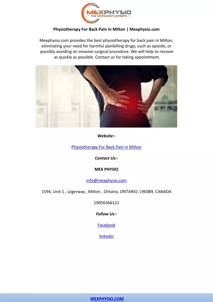 physiotherapy for back pain in milton mexphysio