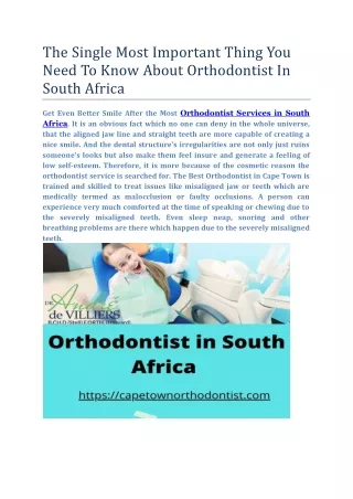 The Single Most Important Thing You Need To Know About Orthodontist In South Africa