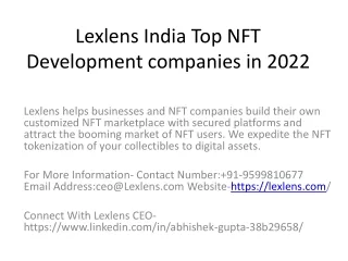 Lexlens India Top NFT  Development companies in 2022