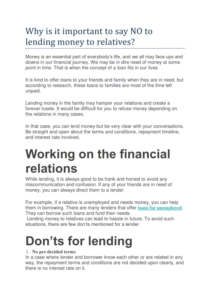 why is it important to say no to lending money