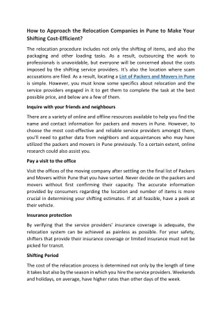 how to approach the relocation companies in pune