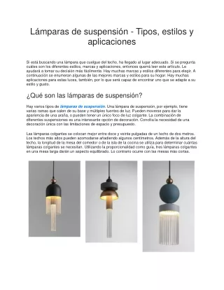Lámparas de suspensión - Tipos, estilos y aplicaciones