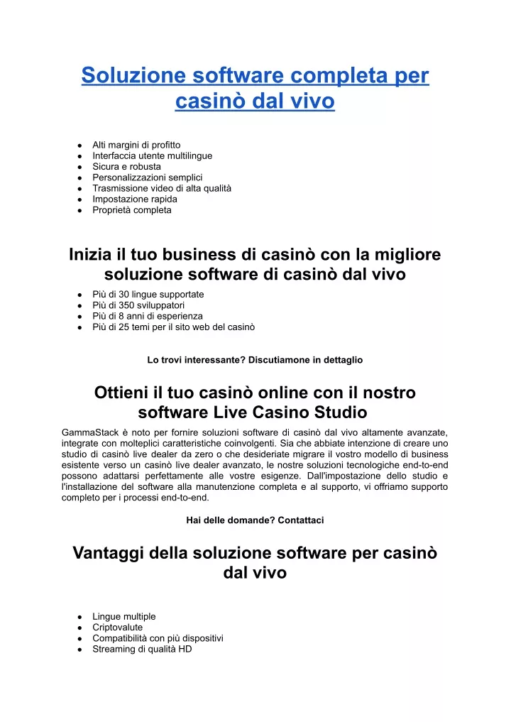 soluzione software completa per casin dal vivo