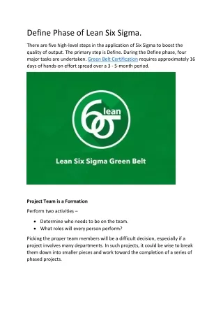 Define Phase of Lean Six Sigma