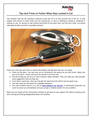 Tips And Tricks to Follow When Keys Locked in Car
