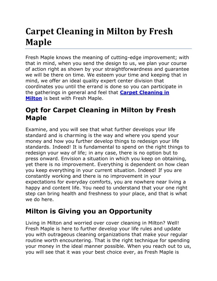 carpet cleaning in milton by fresh maple