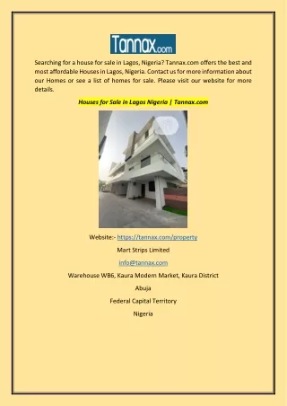 Houses for Sale in Lagos Nigeria | Tannax.com