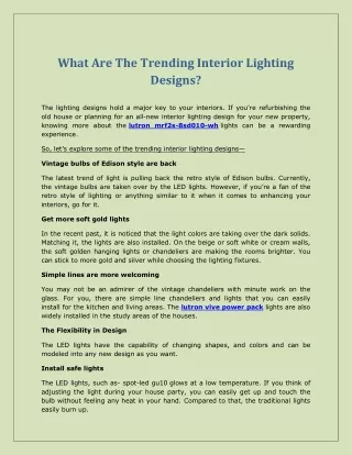 What Are The Trending Interior Lighting Designs?