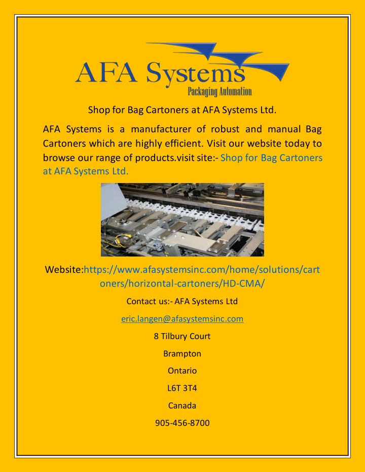 shop for bag cartoners at afa systems ltd