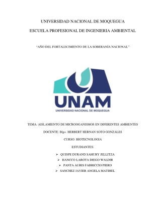 INFORME Nº2 ISLAMIENTO DE MICROOGANISMOS EN DIFERENTES AMBIENTES