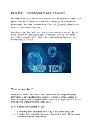 Deep Tech - The Next Great Wave of Innovation
