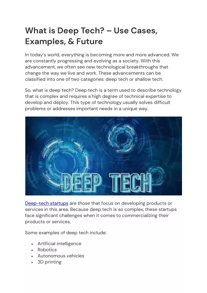 what is deep tech use cases examples future