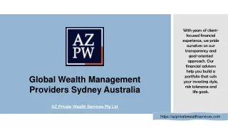 Global Wealth Management Providers Sydney Australia