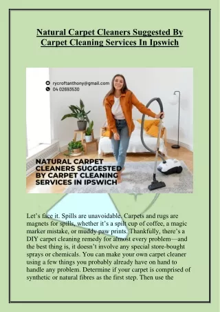 Natural Carpet Cleaners Suggested By Carpet Cleaning Services In Ipswich