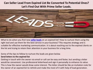 Can Seller Lead From Expired List Be Converted To Potential Ones? Let’s Find Out