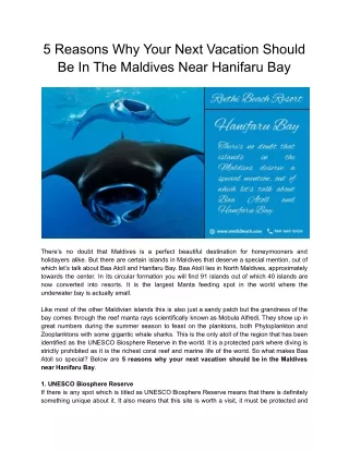 5 Reasons Why Your Next Vacation Should Be In The Maldives Near Hanifaru Bay