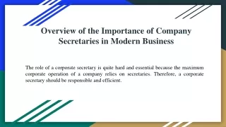 Overview of the Importance of Company Secretaries in Modern Business