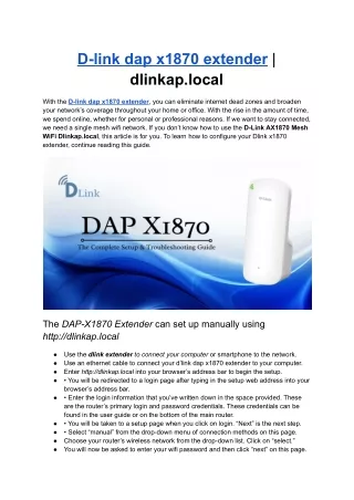 D-link dap x1870 extender | dlinkap.local