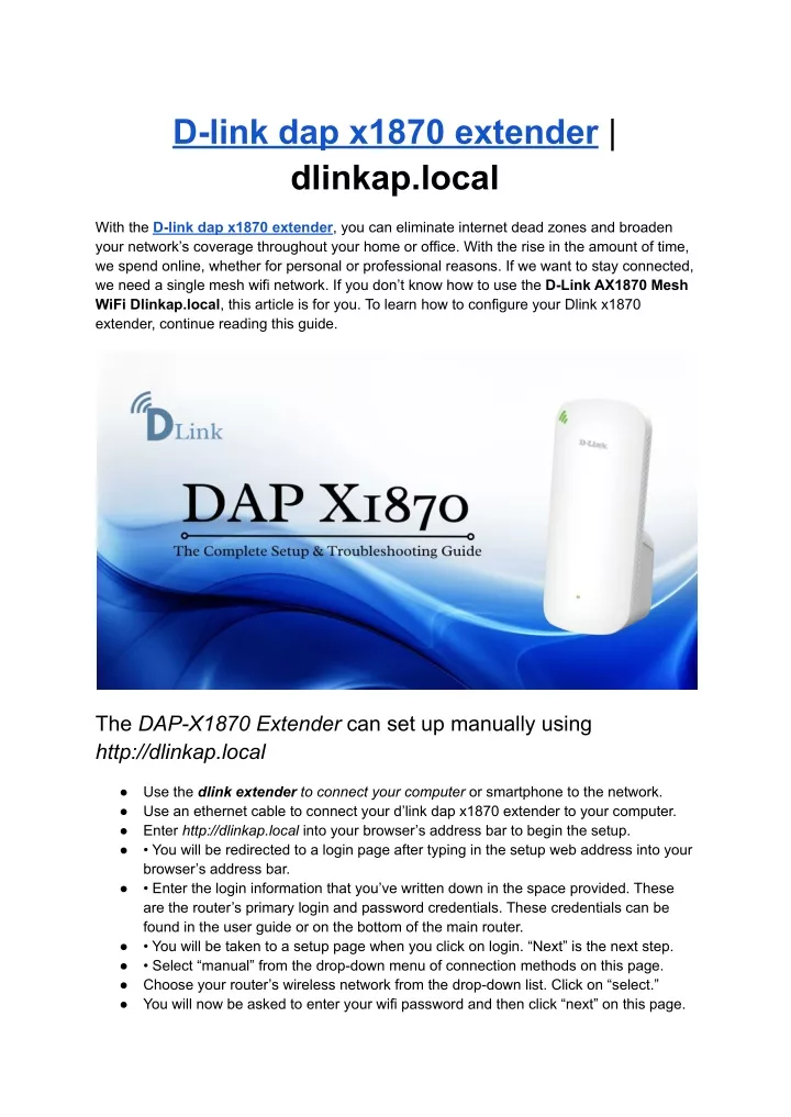 d link dap x1870 extender dlinkap local