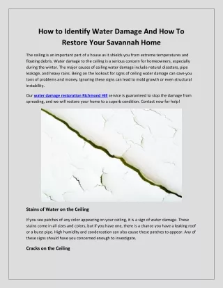 How to Identify Water Damage And How To Restore Your Savannah Home