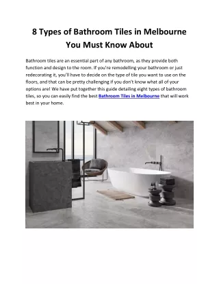 8 Types of Bathroom Tiles in Melbourne You Must Know About
