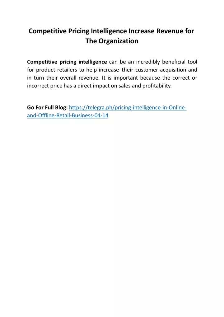 competitive pricing intelligence increase revenue
