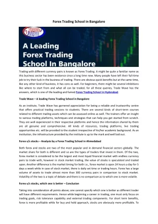Forex Trading School in Bangalor