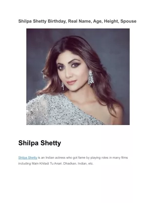 Shilpa Shetty Birthday, Real Name, Age, Height, Spouse