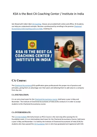 KSA is the Best CA Coaching Center or Institute in India