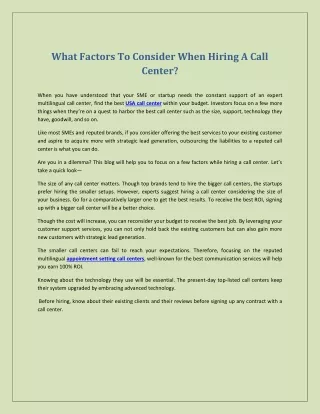 What Factors To Consider When Hiring A Call Center