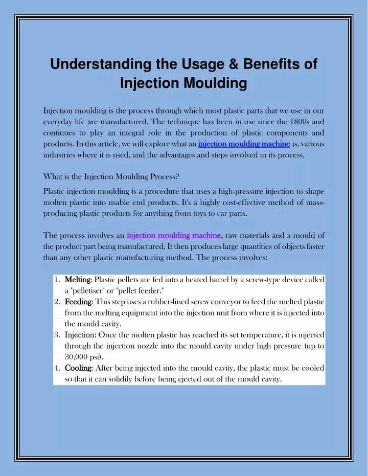 understanding the usage benefits of injection