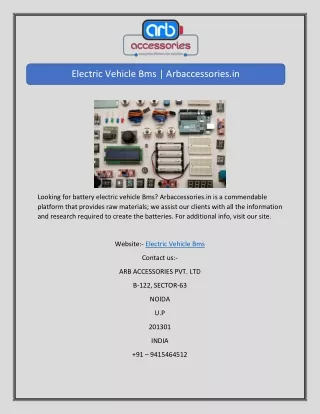 Electric Vehicle Bms | Arbaccessories.in