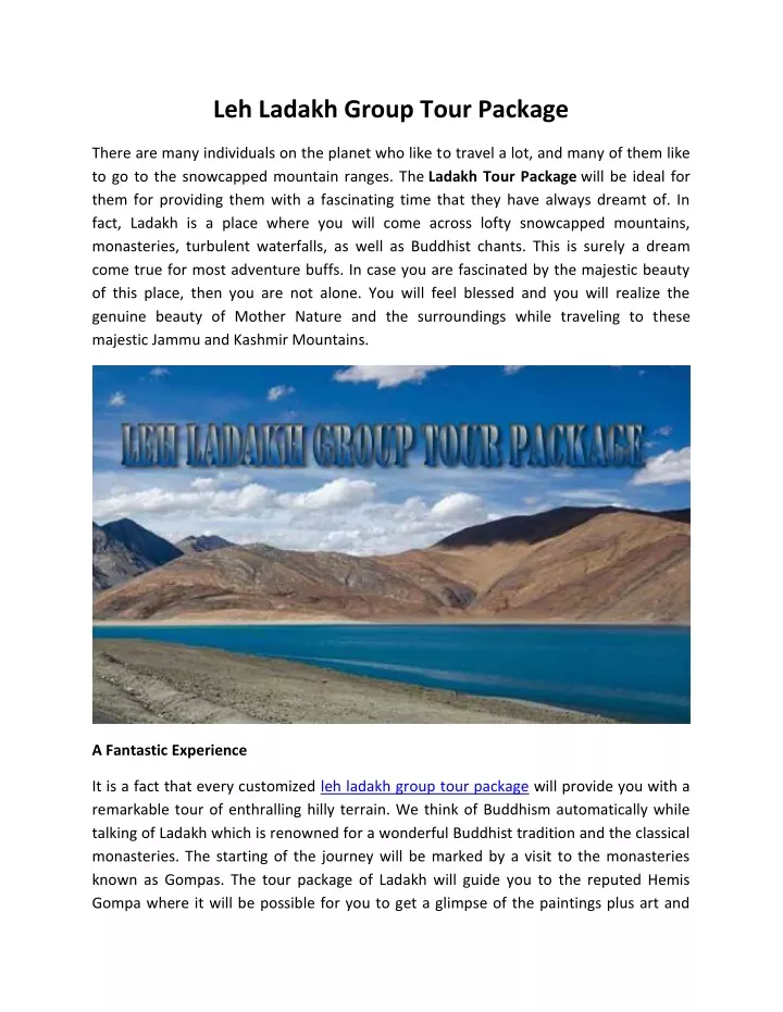 leh ladakh group tour package