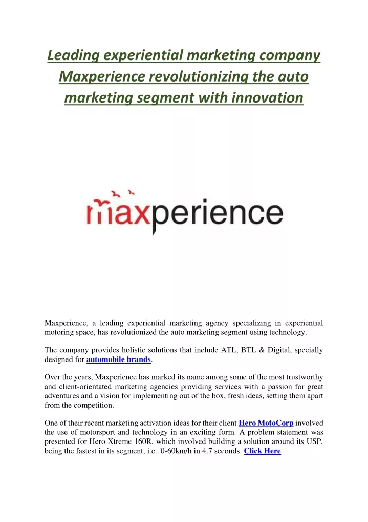 leading experiential marketing company