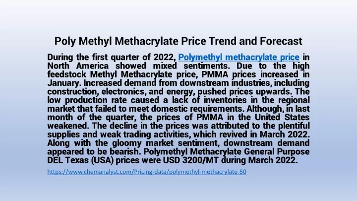 poly methyl methacrylate price trend and forecast