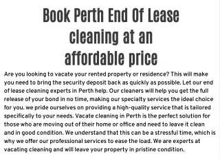 Book Perth End Of Lease cleaning at an affordable price